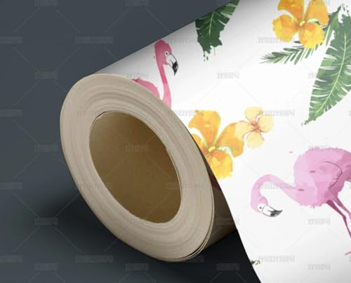 MEIZONGHUOJI Selbstklebend Tapete Flamingo blume Blätter weiß 45 * 600CM Selbstklebende Folie Abnehmbar Vinyl Klebefolie Wasserdicht Dekorfolie für Wohnzimmer Schlafzimmer Küche Wand Möbel von MEIZONGHUOJI