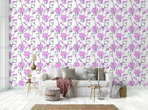 MEIZONGHUOJI Selbstklebend Tapete Floraler Schlüssel Lila 45 * 600CM Selbstklebende Folie Abnehmbar Vinyl Klebefolie Wasserdicht Dekorfolie für Wohnzimmer Schlafzimmer Küche Wand Möbel von MEIZONGHUOJI