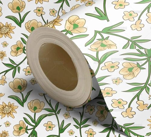 MEIZONGHUOJI Selbstklebend Tapete Gelbe Blumen Tapete 45 * 300Cm Selbstklebende Folie Abnehmbar Vinyl Klebefolie Wasserdicht Dekorfolie Für Wohnzimmer Schlafzimmer Küche Wand Möbel von MEIZONGHUOJI