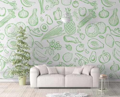 MEIZONGHUOJI Selbstklebend Tapete Grünes Gemüse Obst 45 * 600CM Selbstklebende Folie Abnehmbar Vinyl Klebefolie Wasserdicht Dekorfolie für Wohnzimmer Schlafzimmer Küche Wand Möbel von MEIZONGHUOJI
