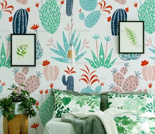 MEIZONGHUOJI Selbstklebend Tapete Kakteen Blumen Tapete 45 * 300Cm Selbstklebende Folie Abnehmbar Vinyl Klebefolie Wasserdicht Dekorfolie Für Wohnzimmer Schlafzimmer Küche Wand Möbel von MEIZONGHUOJI