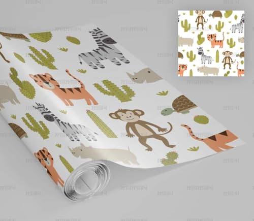 MEIZONGHUOJI Selbstklebend Tapete Kaktus, Tier, Karikatur Tapete 45 * 300Cm Selbstklebende Folie Abnehmbar Vinyl Klebefolie Wasserdicht Dekorfolie Für Wohnzimmer Schlafzimmer Küche Wand Möbel von MEIZONGHUOJI