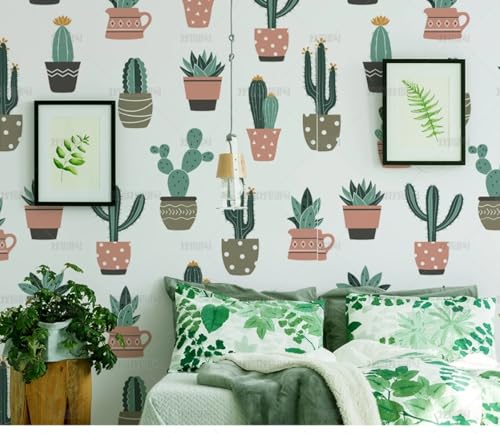 MEIZONGHUOJI Selbstklebend Tapete Kaktus Blumentopf Tapete 45 * 300Cm Selbstklebende Folie Abnehmbar Vinyl Klebefolie Wasserdicht Dekorfolie Für Wohnzimmer Schlafzimmer Küche Wand Möbel von MEIZONGHUOJI