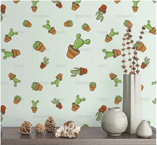 MEIZONGHUOJI Selbstklebend Tapete Kaktus Cartoon Blau Tapete 45 * 300Cm Selbstklebende Folie Abnehmbar Vinyl Klebefolie Wasserdicht Dekorfolie Für Wohnzimmer Schlafzimmer Küche Wand Möbel von MEIZONGHUOJI