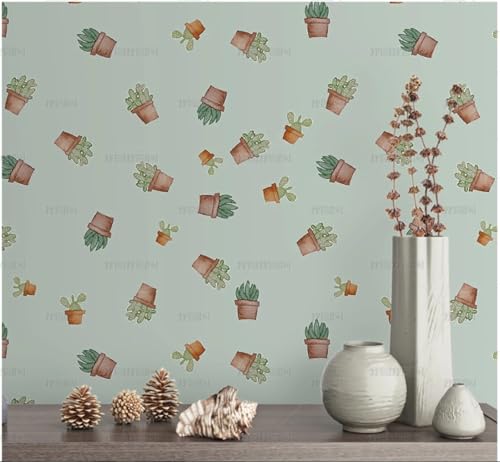 MEIZONGHUOJI Selbstklebend Tapete Kaktus Cartoon Blau Tapete 45 * 300Cm Selbstklebende Folie Abnehmbar Vinyl Klebefolie Wasserdicht Dekorfolie Für Wohnzimmer Schlafzimmer Küche Wand Möbel von MEIZONGHUOJI