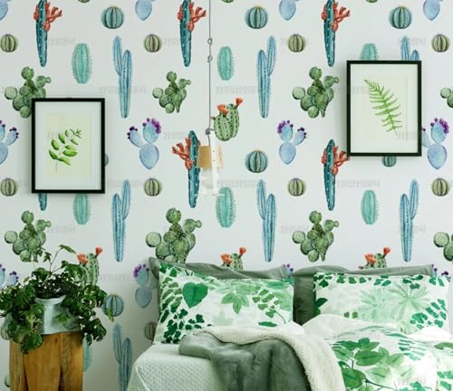 MEIZONGHUOJI Selbstklebend Tapete Kaktus Cartoon Blau Tapete 45 * 300Cm Selbstklebende Folie Abnehmbar Vinyl Klebefolie Wasserdicht Dekorfolie Für Wohnzimmer Schlafzimmer Küche Wand Möbel von MEIZONGHUOJI