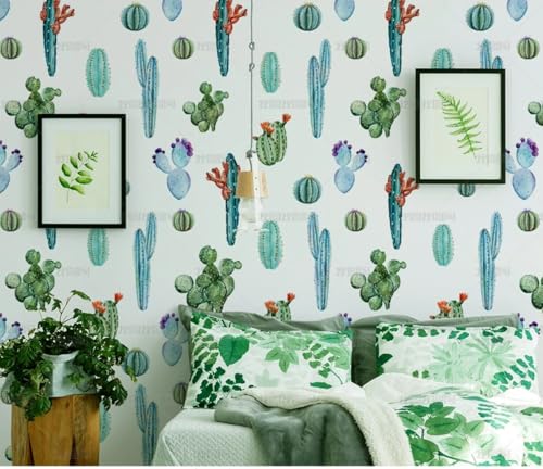 MEIZONGHUOJI Selbstklebend Tapete Kaktus Cartoon Blau Tapete 45 * 300Cm Selbstklebende Folie Abnehmbar Vinyl Klebefolie Wasserdicht Dekorfolie Für Wohnzimmer Schlafzimmer Küche Wand Möbel von MEIZONGHUOJI