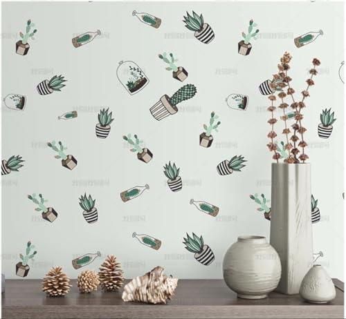 MEIZONGHUOJI Selbstklebend Tapete Kaktus Cartoon Grün Tapete 45 * 300Cm Selbstklebende Folie Abnehmbar Vinyl Klebefolie Wasserdicht Dekorfolie Für Wohnzimmer Schlafzimmer Küche Wand Möbel von MEIZONGHUOJI