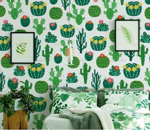 MEIZONGHUOJI Selbstklebend Tapete Kaktus Cartoon Grün Tapete 45 * 300Cm Selbstklebende Folie Abnehmbar Vinyl Klebefolie Wasserdicht Dekorfolie Für Wohnzimmer Schlafzimmer Küche Wand Möbel von MEIZONGHUOJI