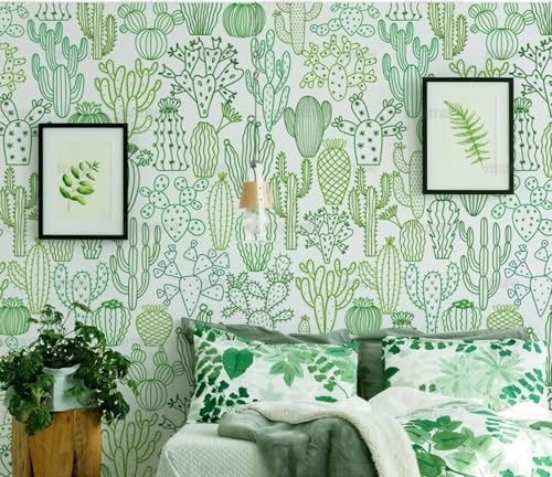 MEIZONGHUOJI Selbstklebend Tapete Kaktus Cartoon Grün Tapete 45 * 300Cm Selbstklebende Folie Abnehmbar Vinyl Klebefolie Wasserdicht Dekorfolie Für Wohnzimmer Schlafzimmer Küche Wand Möbel von MEIZONGHUOJI