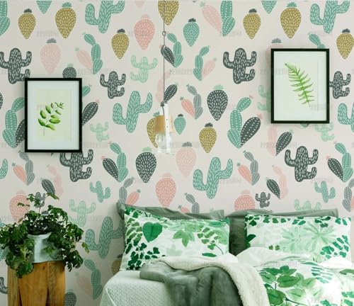 MEIZONGHUOJI Selbstklebend Tapete Kaktus Cartoon Rosa Tapete 45 * 300Cm Selbstklebende Folie Abnehmbar Vinyl Klebefolie Wasserdicht Dekorfolie Für Wohnzimmer Schlafzimmer Küche Wand Möbel von MEIZONGHUOJI
