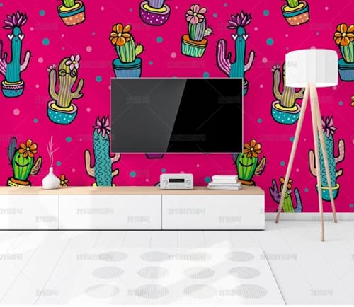 MEIZONGHUOJI Selbstklebend Tapete Kaktus Cartoon Rot Tapete 45 * 300Cm Selbstklebende Folie Abnehmbar Vinyl Klebefolie Wasserdicht Dekorfolie Für Wohnzimmer Schlafzimmer Küche Wand Möbel von MEIZONGHUOJI