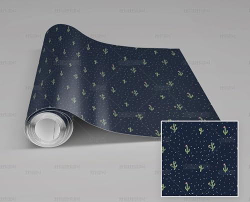 MEIZONGHUOJI Selbstklebend Tapete Kaktus Cartoon Schwarz Tapete 45 * 300Cm Selbstklebende Folie Abnehmbar Vinyl Klebefolie Wasserdicht Dekorfolie Für Wohnzimmer Schlafzimmer Küche Wand Möbel von MEIZONGHUOJI