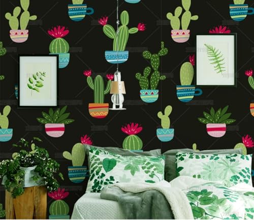 MEIZONGHUOJI Selbstklebend Tapete Kaktus Cartoon Schwarz Tapete 45 * 300Cm Selbstklebende Folie Abnehmbar Vinyl Klebefolie Wasserdicht Dekorfolie Für Wohnzimmer Schlafzimmer Küche Wand Möbel von MEIZONGHUOJI