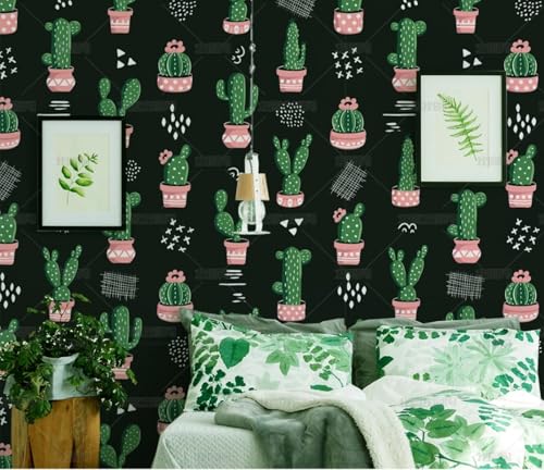 MEIZONGHUOJI Selbstklebend Tapete Kaktus Cartoon Schwarz Tapete 45 * 300Cm Selbstklebende Folie Abnehmbar Vinyl Klebefolie Wasserdicht Dekorfolie Für Wohnzimmer Schlafzimmer Küche Wand Möbel von MEIZONGHUOJI