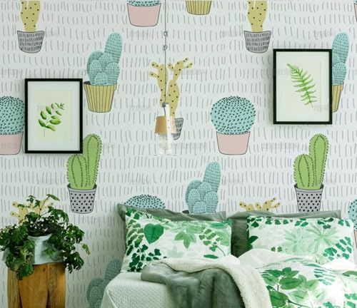 MEIZONGHUOJI Selbstklebend Tapete Kaktus Cartoon Topfpflanze Tapete 45 * 300Cm Selbstklebende Folie Abnehmbar Vinyl Klebefolie Wasserdicht Dekorfolie Für Wohnzimmer Schlafzimmer Küche Wand Möbel von MEIZONGHUOJI