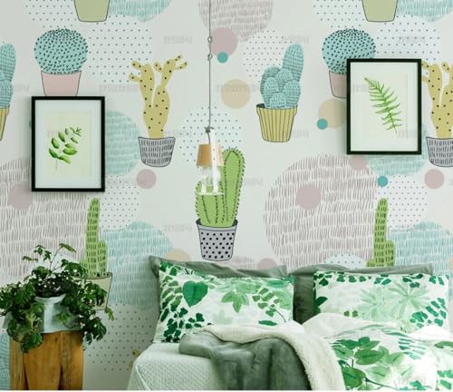 MEIZONGHUOJI Selbstklebend Tapete Kaktus Cartoon Topfpflanze Tapete 45 * 300Cm Selbstklebende Folie Abnehmbar Vinyl Klebefolie Wasserdicht Dekorfolie Für Wohnzimmer Schlafzimmer Küche Wand Möbel von MEIZONGHUOJI
