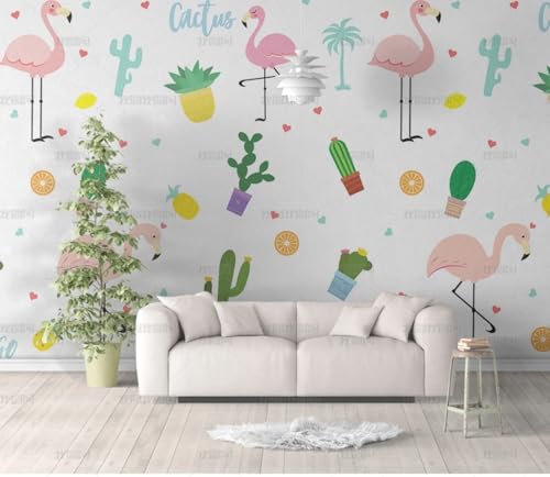 MEIZONGHUOJI Selbstklebend Tapete Kaktus Flamingo Cartoon Tapete 45 * 300Cm Selbstklebende Folie Abnehmbar Vinyl Klebefolie Wasserdicht Dekorfolie Für Wohnzimmer Schlafzimmer Küche Wand Möbel von MEIZONGHUOJI