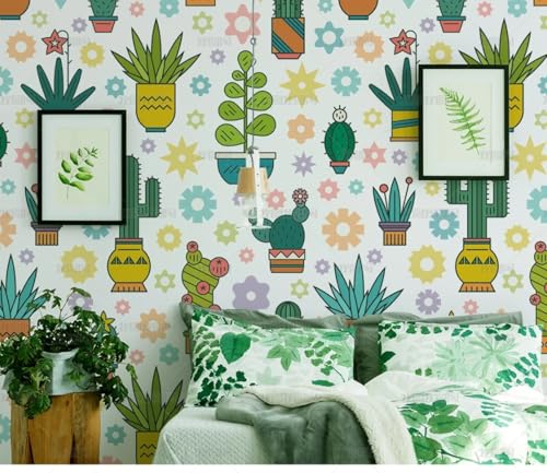 MEIZONGHUOJI Selbstklebend Tapete Kaktus Pflanzecartoon Tapete 45 * 300Cm Selbstklebende Folie Abnehmbar Vinyl Klebefolie Wasserdicht Dekorfolie Für Wohnzimmer Schlafzimmer Küche Wand Möbel von MEIZONGHUOJI