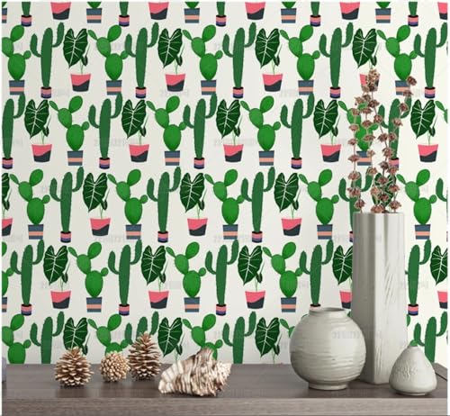 MEIZONGHUOJI Selbstklebend Tapete Kaktus Topfpflanzen Tapete 45 * 300Cm Selbstklebende Folie Abnehmbar Vinyl Klebefolie Wasserdicht Dekorfolie Für Wohnzimmer Schlafzimmer Küche Wand Möbel von MEIZONGHUOJI