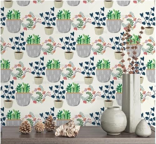 MEIZONGHUOJI Selbstklebend Tapete Kaktus Topfpflanzen Tapete 45 * 300Cm Selbstklebende Folie Abnehmbar Vinyl Klebefolie Wasserdicht Dekorfolie Für Wohnzimmer Schlafzimmer Küche Wand Möbel von MEIZONGHUOJI