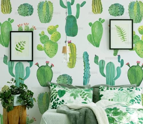 MEIZONGHUOJI Selbstklebend Tapete Pflanze Kaktus Cartoon Tapete 45 * 300Cm Selbstklebende Folie Abnehmbar Vinyl Klebefolie Wasserdicht Dekorfolie Für Wohnzimmer Schlafzimmer Küche Wand Möbel von MEIZONGHUOJI