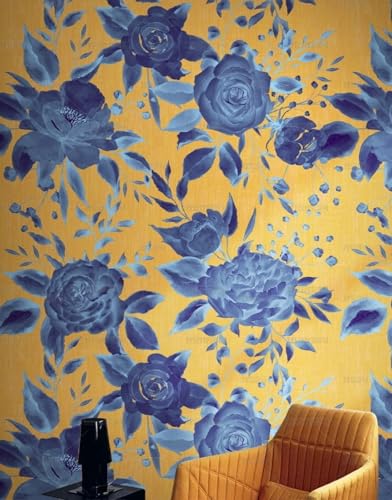 MEIZONGHUOJI Selbstklebend Tapete Pflanzen Blumen blau gelb 45 * 600CM Selbstklebende Folie Abnehmbar Vinyl Klebefolie Wasserdicht Dekorfolie für Wohnzimmer Schlafzimmer Küche Wand Möbel von MEIZONGHUOJI
