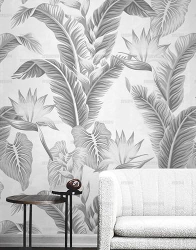 MEIZONGHUOJI Selbstklebend Tapete Pflanzen blätter grau 45 * 600CM Selbstklebende Folie Abnehmbar Vinyl Klebefolie Wasserdicht Dekorfolie für Wohnzimmer Schlafzimmer Küche Wand Möbel von MEIZONGHUOJI