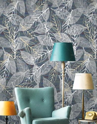 MEIZONGHUOJI Selbstklebend Tapete Pflanzen blätter grau 45 * 600CM Selbstklebende Folie Abnehmbar Vinyl Klebefolie Wasserdicht Dekorfolie für Wohnzimmer Schlafzimmer Küche Wand Möbel von MEIZONGHUOJI