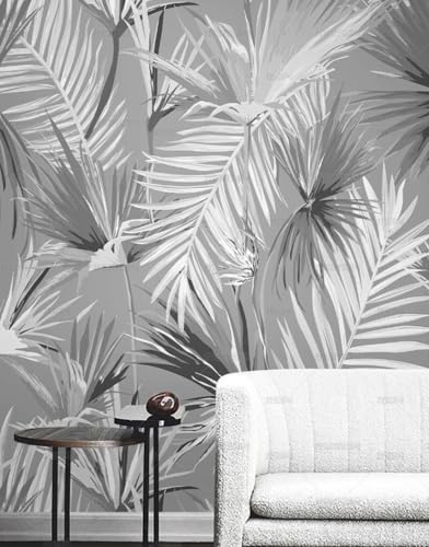 MEIZONGHUOJI Selbstklebend Tapete Pflanzen blätter grau 45 * 600CM Selbstklebende Folie Abnehmbar Vinyl Klebefolie Wasserdicht Dekorfolie für Wohnzimmer Schlafzimmer Küche Wand Möbel von MEIZONGHUOJI