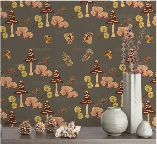 MEIZONGHUOJI Selbstklebend Tapete Pilz Tannenzapfen Braun Tapete 45 * 300Cm Selbstklebende Folie Abnehmbar Vinyl Klebefolie Wasserdicht Dekorfolie Für Wohnzimmer Schlafzimmer Küche Wand Möbel von MEIZONGHUOJI