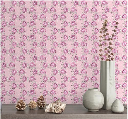 MEIZONGHUOJI Selbstklebend Tapete Rosa Blumen Tapete 45 * 300Cm Selbstklebende Folie Abnehmbar Vinyl Klebefolie Wasserdicht Dekorfolie Für Wohnzimmer Schlafzimmer Küche Wand Möbel von MEIZONGHUOJI