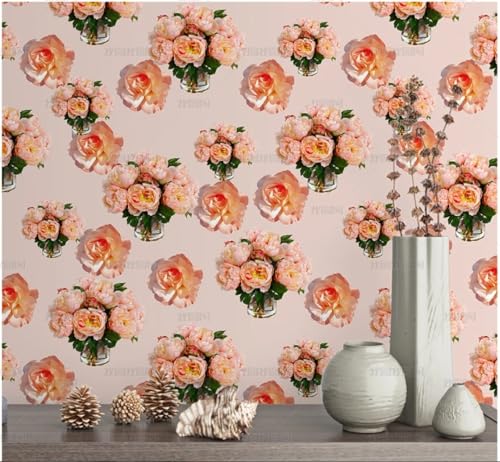 MEIZONGHUOJI Selbstklebend Tapete Rosa Blumenstrauß In Der Vase Tapete 45 * 300Cm Selbstklebende Folie Abnehmbar Vinyl Klebefolie Wasserdicht Dekorfolie Für Wohnzimmer Schlafzimmer Küche Wand Möbel von MEIZONGHUOJI