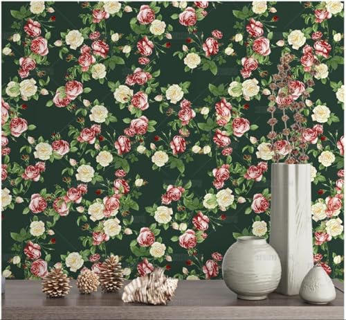 MEIZONGHUOJI Selbstklebend Tapete Rose Blume Retro Schwarz Tapete 45 * 300Cm Selbstklebende Folie Abnehmbar Vinyl Klebefolie Wasserdicht Dekorfolie Für Wohnzimmer Schlafzimmer Küche Wand Möbel von MEIZONGHUOJI