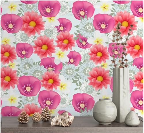 MEIZONGHUOJI Selbstklebend Tapete Rote Blumen Tapete 45 * 300Cm Selbstklebende Folie Abnehmbar Vinyl Klebefolie Wasserdicht Dekorfolie Für Wohnzimmer Schlafzimmer Küche Wand Möbel von MEIZONGHUOJI