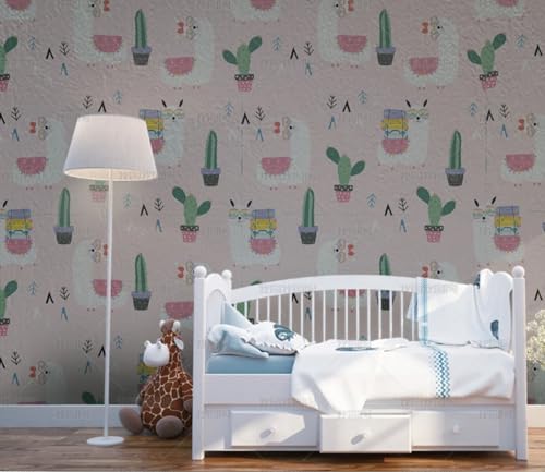 MEIZONGHUOJI Selbstklebend Tapete Schaf Kaktus Cartoon Tapete 45 * 300Cm Selbstklebende Folie Abnehmbar Vinyl Klebefolie Wasserdicht Dekorfolie Für Wohnzimmer Schlafzimmer Küche Wand Möbel von MEIZONGHUOJI