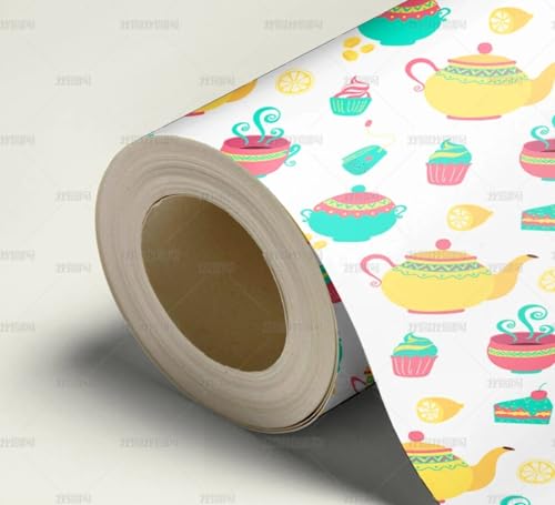 MEIZONGHUOJI Selbstklebend Tapete Teekanne Cartoon Tapete 45 * 300Cm Selbstklebende Folie Abnehmbar Vinyl Klebefolie Wasserdicht Dekorfolie Für Wohnzimmer Schlafzimmer Küche Wand Möbel von MEIZONGHUOJI