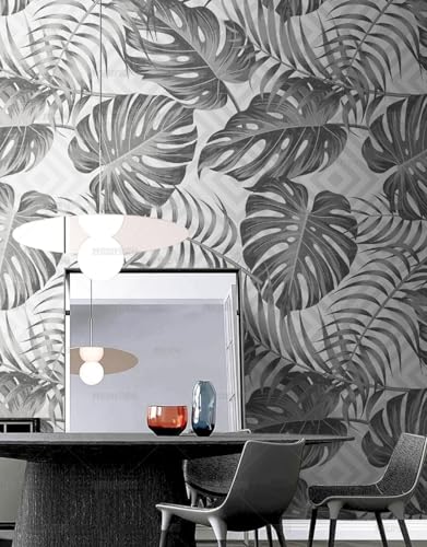 MEIZONGHUOJI Selbstklebend Tapete Tropische Pflanzen Grau 45 * 600CM Selbstklebende Folie Abnehmbar Vinyl Klebefolie Wasserdicht Dekorfolie für Wohnzimmer Schlafzimmer Küche Wand Möbel von MEIZONGHUOJI
