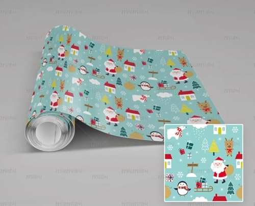 MEIZONGHUOJI Selbstklebend Tapete Weihnachten Cartoon Blau Tapete 45 * 300Cm Selbstklebende Folie Abnehmbar Vinyl Klebefolie Wasserdicht Dekorfolie Für Wohnzimmer Schlafzimmer Küche Wand Möbel von MEIZONGHUOJI