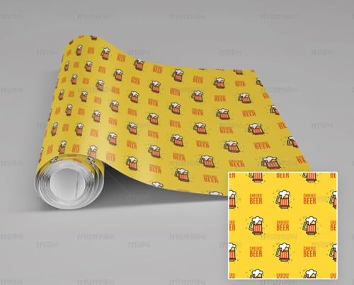 MEIZONGHUOJI Selbstklebend Tapete Weinglas Cartoon Gelb Tapete 45 * 300Cm Selbstklebende Folie Abnehmbar Vinyl Klebefolie Wasserdicht Dekorfolie Für Wohnzimmer Schlafzimmer Küche Wand Möbel von MEIZONGHUOJI