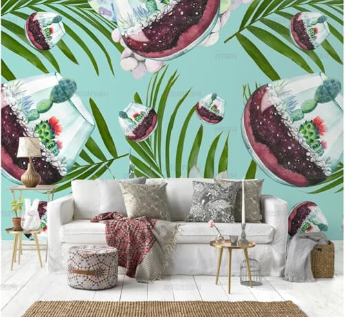 MEIZONGHUOJI Selbstklebend Tapete Weinglas Pflanze Cartoon Grün Tapete 45 * 300Cm Selbstklebende Folie Abnehmbar Vinyl Klebefolie Wasserdicht Dekorfolie Für Wohnzimmer Schlafzimmer Küche Wand Möbel von MEIZONGHUOJI
