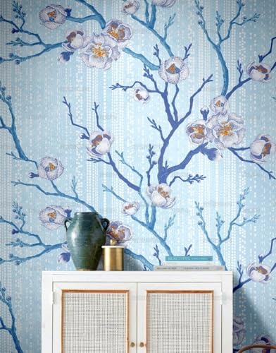 MEIZONGHUOJI Selbstklebend Tapete Zweige Blüten blau 45 * 600CM Selbstklebende Folie Abnehmbar Vinyl Klebefolie Wasserdicht Dekorfolie für Wohnzimmer Schlafzimmer Küche Wand Möbel MEIZONGHUOJI Selbstklebend Tapete Zweige Blüten blau 45 * 600CM Selbstklebende Folie Abnehmbar Vinyl Klebefolie Wasserdicht Dekorfolie für Wohnzimmer Schlafzimmer Küche Wand Möbel von MEIZONGHUOJI