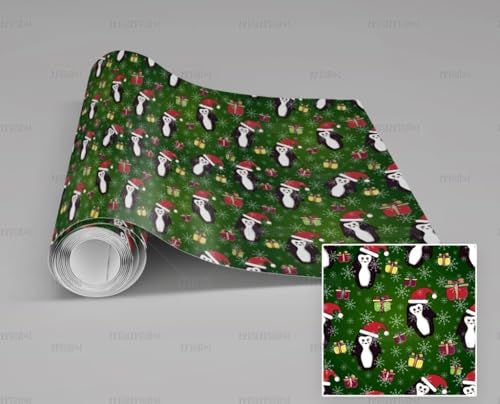 Selbstklebend Tapete Pinguin Weihnachten Cartoon Grün Tapete 45*300Cm Selbstklebende Folie Abnehmbar Vinyl Klebefolie Wasserdicht Dekorfolie Für Wohnzimmer Schlafzimmer Küche Wand Möbel von MEIZONGHUOJI