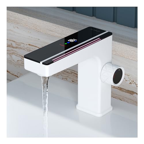 MEJE Waschtischarmatur, Wasserhahn mit digitaler Temperaturanzeige, Einhebelmischer aus Messing, elegantes Weiß von MEJE