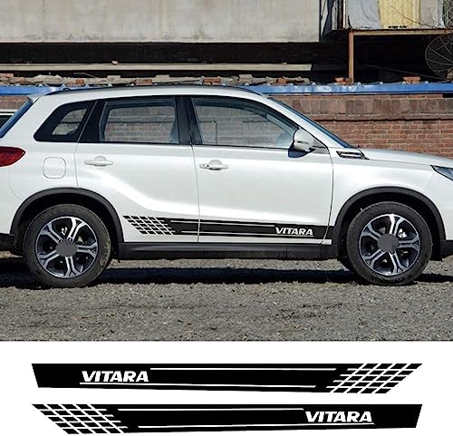 MEJEJO Auto Vinyl Seitenschweller Aufkleber Suzuki Vitara,wasserdichte Sportliche Optik Aufkleber Body Seitenschweller Dekorationen Zubehör,F/Mattsilver von MEJEJO