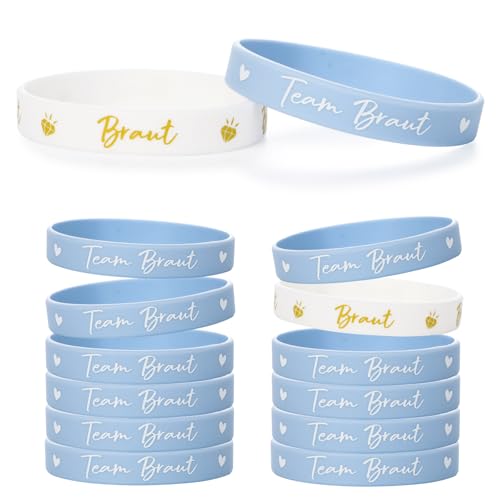 MEJOSER 12 Stück JGA Accessoires Frauen Armbänder Team Braut Junggesellenabschied Deko Junggesellinnenabschied Bachelorette Hochzeit Party Mitgebsel Silikonarmband (Blau) von MEJOSER