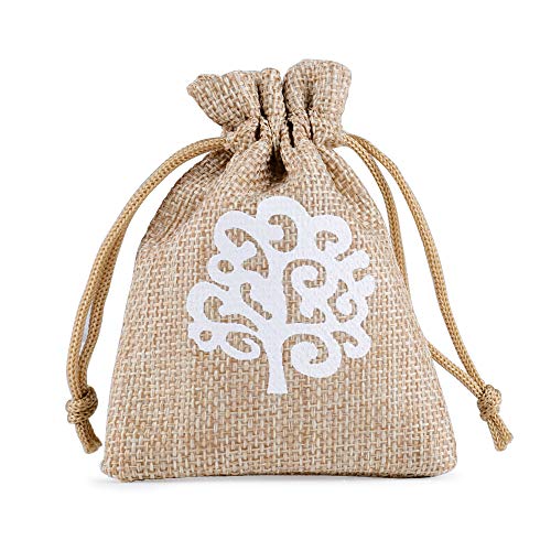 MEJOSER 24 Stück Beutel 8 x 10 cm für Taufe aus Jute Zuckerbeutel Schmuckbeutel Dragee Motiv Stern Mond Heißdruck für Party Hochzeit Süßigkeiten Schokolade Weihnachten Geburtstag Geschenke (Jute) von MEJOSER