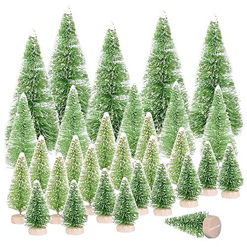 MEJOSER 30 Stück 4 Größen Künstlicher Weihnachtsbaum Miniatur Klein Tisch Christmasbaum Mini Grün Tannenbaum mit Schnee-Effek Mini Weihnachts Baum Dekoration Geschenk Tischdeko, DIY, Schaufenster von MEJOSER