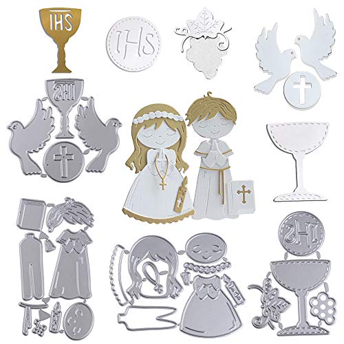 MEJOSER 4 Sets Stanzschablonen für Scrapbooking, Taufe, Cutting Dies Weihnachten, Carbon-Schablone für Papier, Karten, Geburtstag, Party, Hochzeit, Geschenk, Basteln, Dekoration (4 Set-Taufe) von MEJOSER