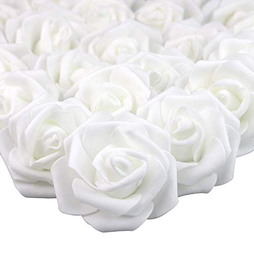 MEJOSER 50 Stück künstliche weiße Rose, 7 cm, Blumen, Valentinstag, Weiß, Dekoration, Allerheiligen, Geburtstag, Hochzeit, Party, Zeremonie, Haar-Accessoire von MEJOSER